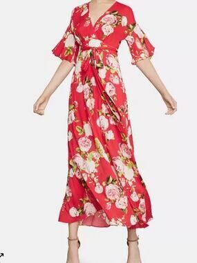 BCBGMAXAZRIA Red Floral Maxi Dress XXS